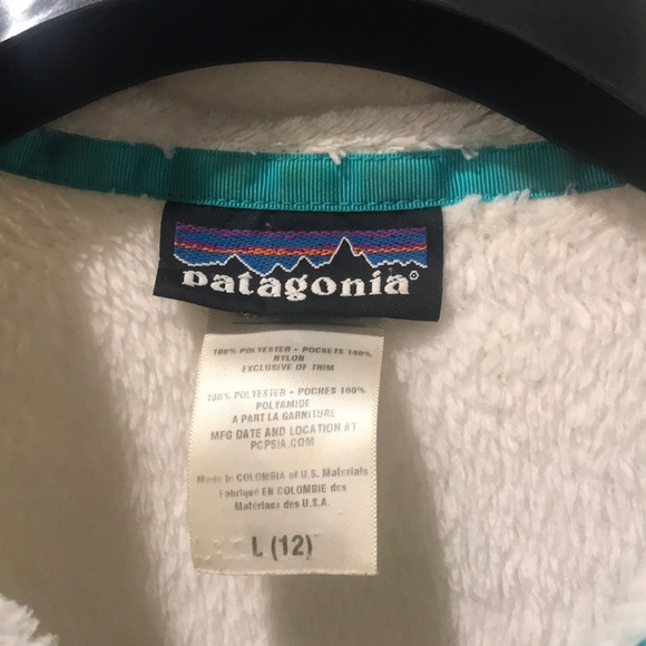 White/teal 4-snap Patagonia fleece - Picture 5 of 5
